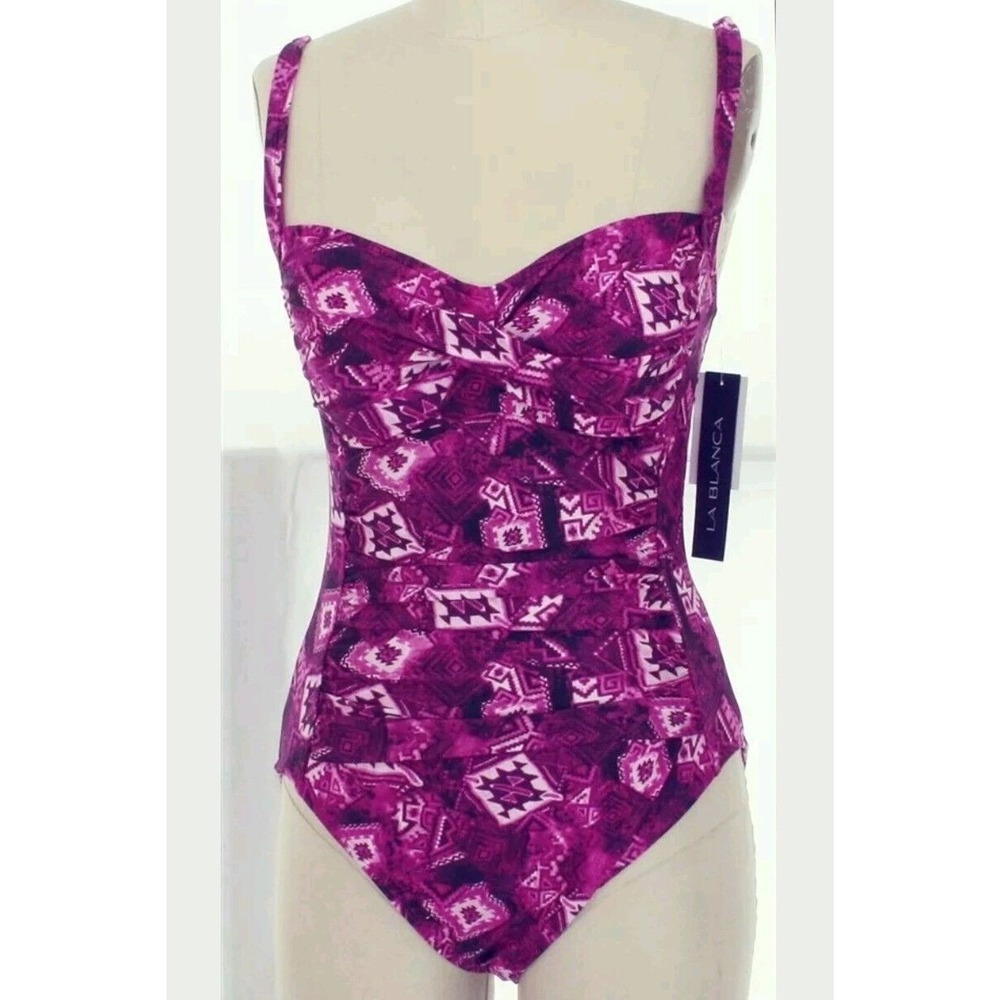LA BLANCA LB5MP891 MAG Purple Geometric Print 1 pc  Swim Suit WOM US 8 $119